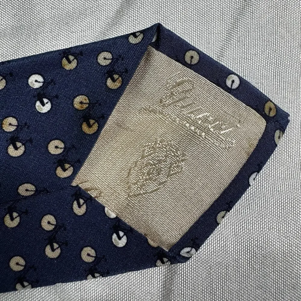 Gucci Tie Vintage Navy Blue With Cream Accents Tiny Bicycle Pattern Silk *damage